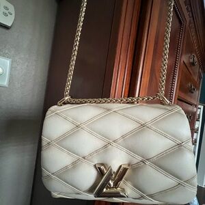 Authentic Louis Vuitton Lambskin GO-14 PM Shoulder Bag with gold chain